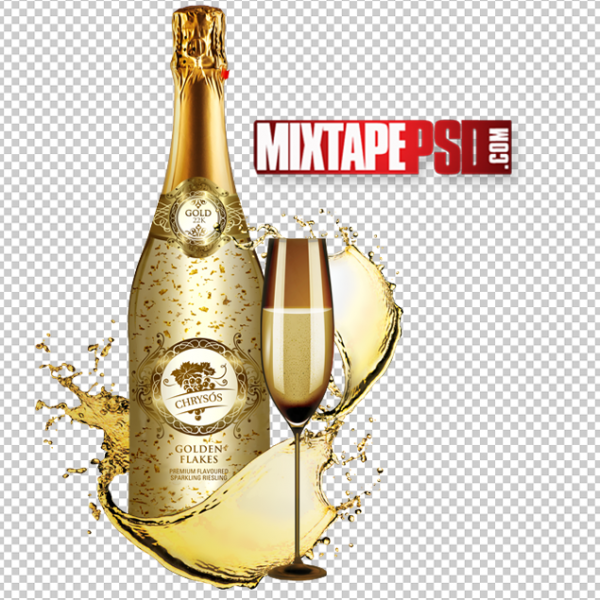 Gold Champagne Glass Splash Liquor Bottle PNG