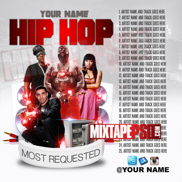 Mixtape Template Hip Hop Most Requested 7 w Track Listing, Album Covers, Graphic Design, Graphic Designer, How to Make a Mixtape Cover, Mixtape, Mixtape cover Maker, Mixtape Cover Templates, Mixtape Covers, Mixtape Designer, Mixtape Designs, Mixtape PSD, Mixtape Templates, Mixtapepsd, Mixtapes, Premade Mixtape Covers, Premade Single Covers, PSD Mixtape, Custom Mixtape