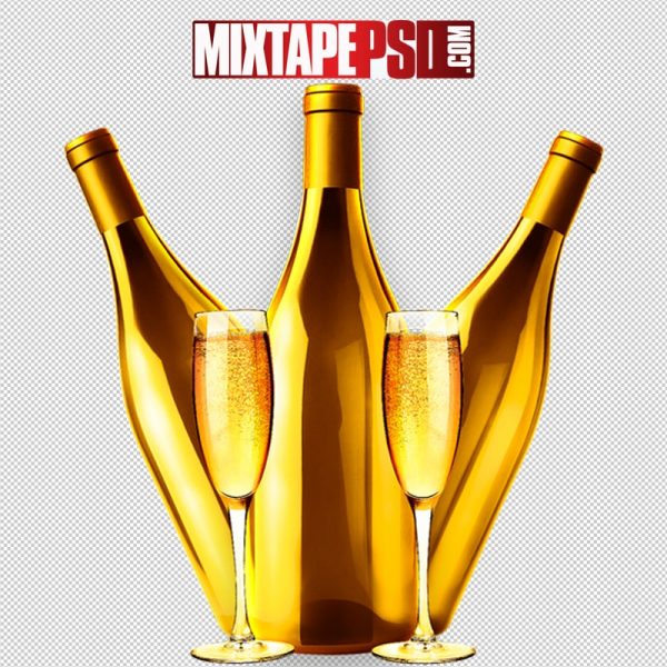 Gold Liquor Bottle & Champagne Glasses